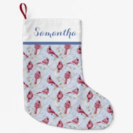 Blå julkardinalfåglar Personlig Namn Liten Julstrumpa