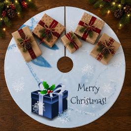 Blå julklapps trädskört julgransmatta fleece