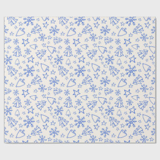 Blå julklappspapper med doodles presentpapper