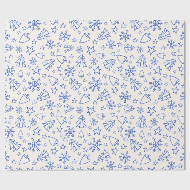Blå julklappspapper med doodles presentpapper (Platt)