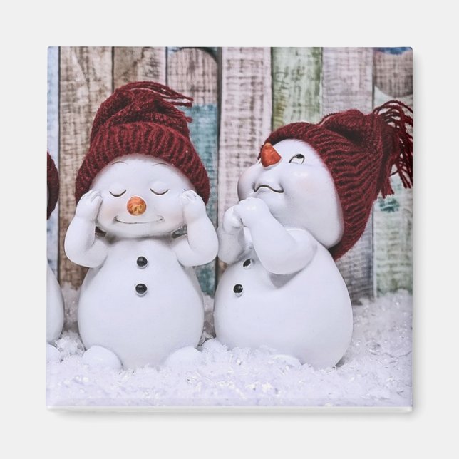 Blå julklute Snögubbe Magnet (Framsidan)