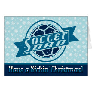 Blå julkort för fotboll i Pappa Hälsningskort