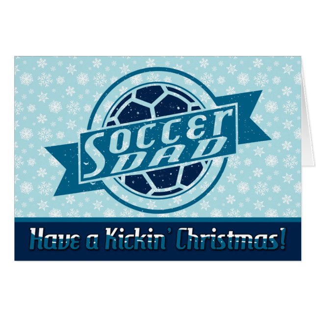 Blå julkort för fotboll i Pappa Hälsningskort (Framsidan Horizontal)