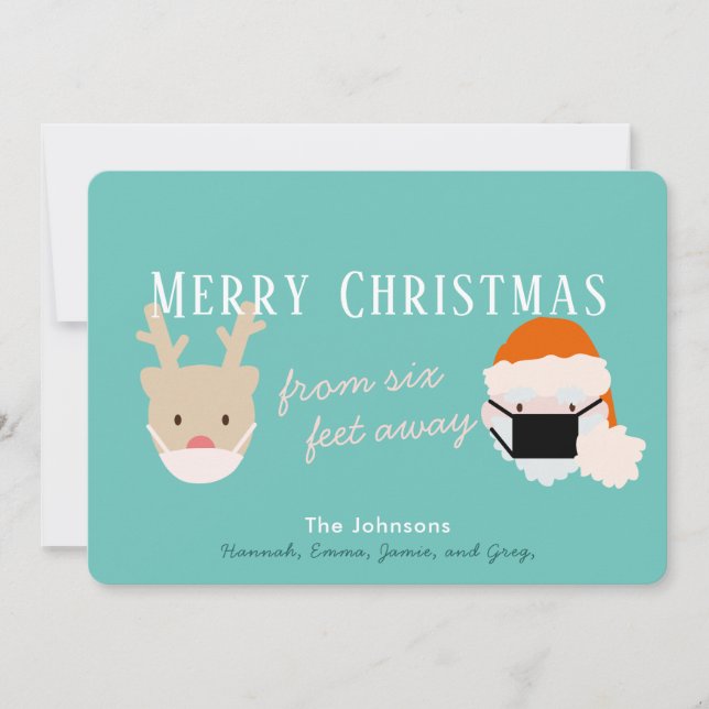 Blå julkort för jultomten och renmasken (Framsida)