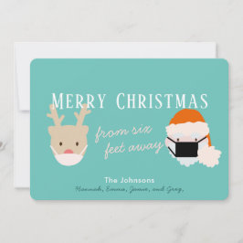 Blå julkort för jultomten och renmasken