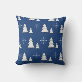Blå julkudde med gräs och snöflingor kudde