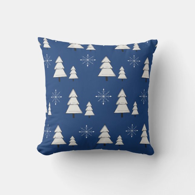 Blå julkudde med gräs och snöflingor kudde (Framsida)