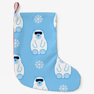 Blå julmas snöflingor polar björn liten julstrumpa