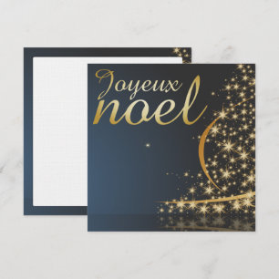 Blå julmotiv med gyllene julgran inbjudningar