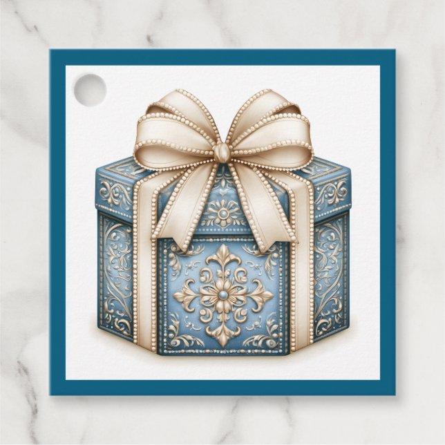 Blå julpresent gåvor etiketter (Framsida)
