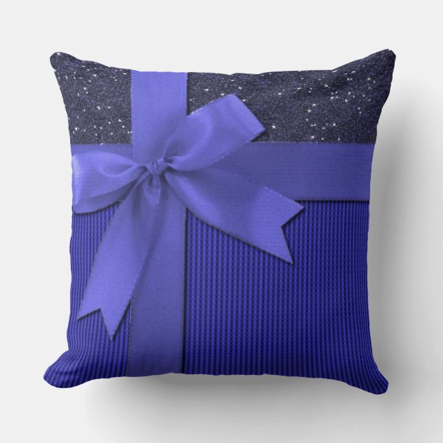 Blå julribbon Dekorativ kudde (Framsida)