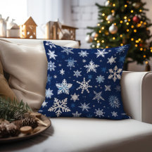 Blå julsnöflingor Kastkudde