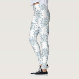 Blå julsnöflingor, vinterblizzardmönster leggings