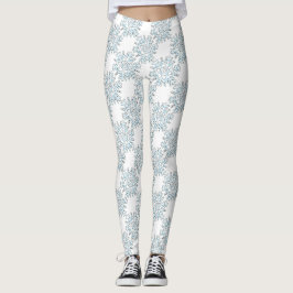 Blå julsnöflingor, vinterblizzardmönster leggings