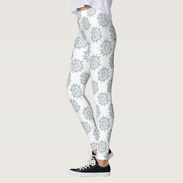 Blå julsnöflingor, vinterblizzardmönster leggings (Vänster)