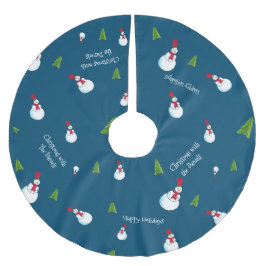 Blå Julsnömannen Personlig Julgransmatta Borstad Polyester
