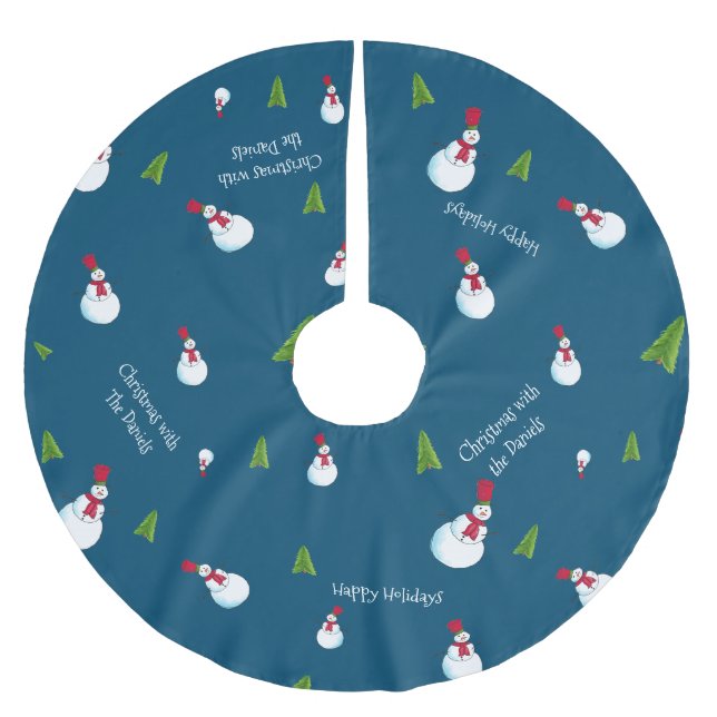  Blå Julsnömannen Personlig Julgransmatta Borstad Polyester (Framsidan)