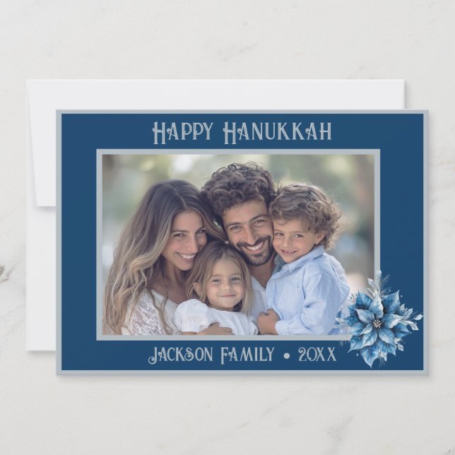 Blå julstjärna Foto Platt Julkort (Framsida)