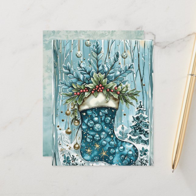 Blå julstrumpa Scrapbookpapper (Fram/Back In Situ)