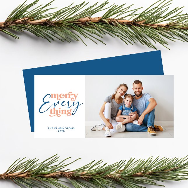 Blå jultomte Allting Helgdag Photo (Blue Christmas Merry Everything Holiday Photo Card)