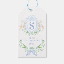 Blå jultomte, Vapensköld Monogram med Namn Presentetikett
