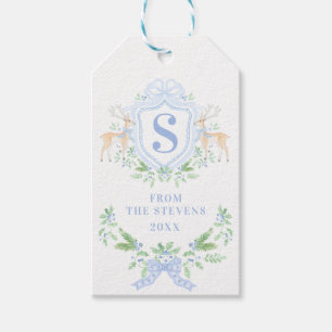 Blå jultomte, Vapensköld Monogram med Namn Presentetikett