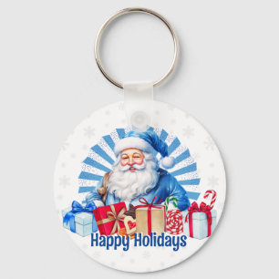 Blå jultomten Vintage Glad helg Nyckelring