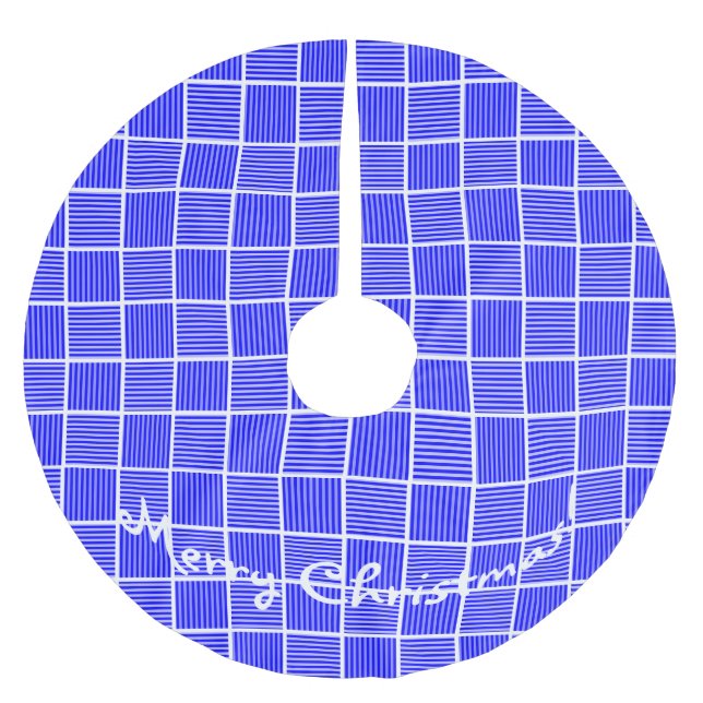 Blå jultorn i vitt julgransmatta borstad polyester (Framsidan)