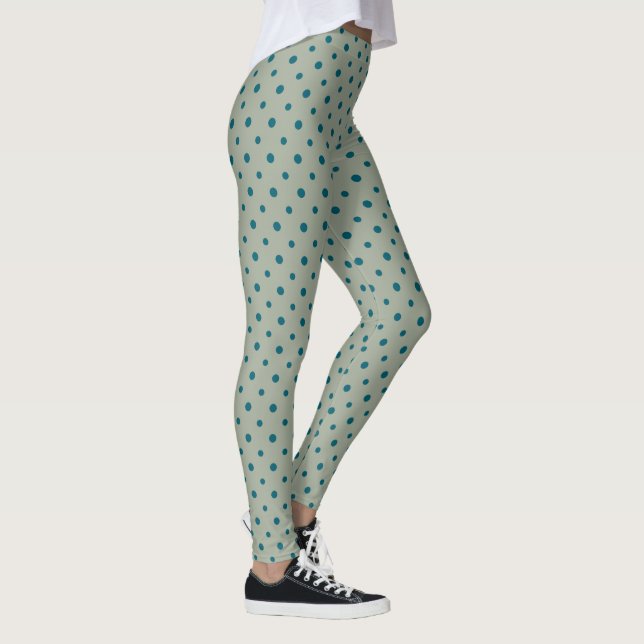 Blå jumbo-Polka dots på Grönt att anpassa Leggings (Höger)