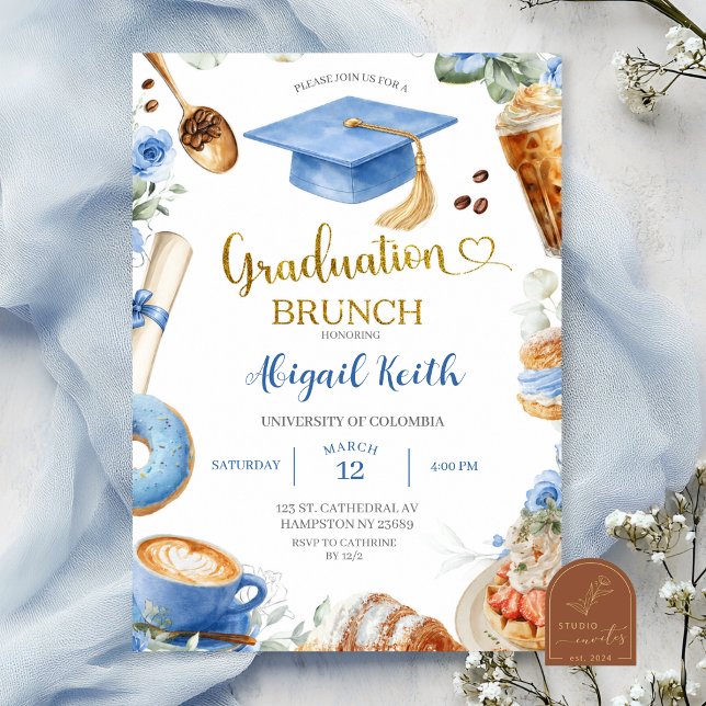 Blå kaffe examens brunch inbjudan (Skapare uppladdad)