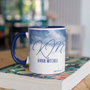 Blå kaffe Mugg Monogrammed vattenfärg Bluish