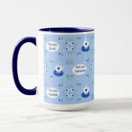 Blå kaffekopp affirmationer mugg