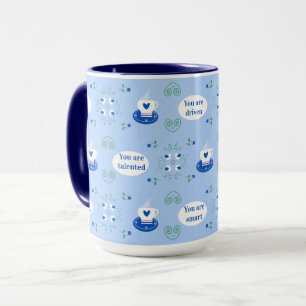 Blå kaffekopp affirmationer mugg