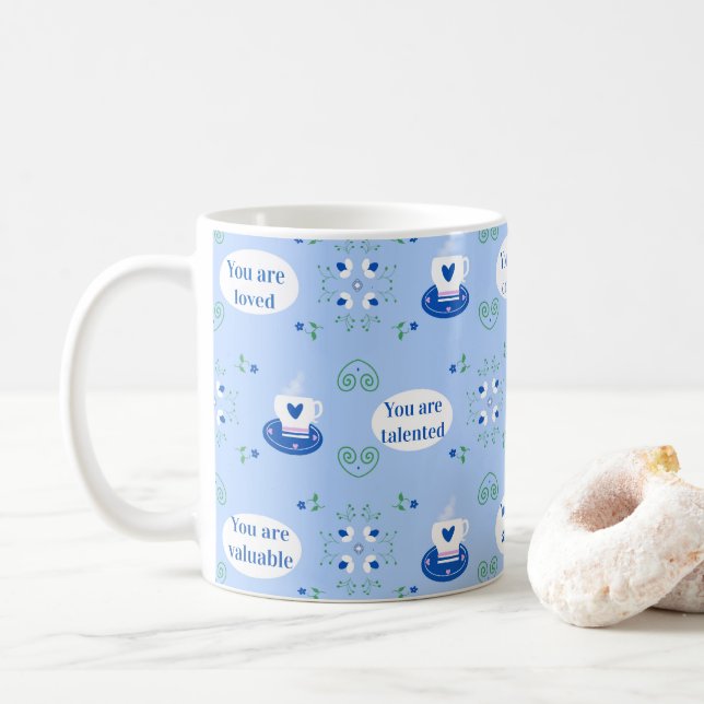 Blå kaffekopp temade bekräftelse mugg (Med munk)
