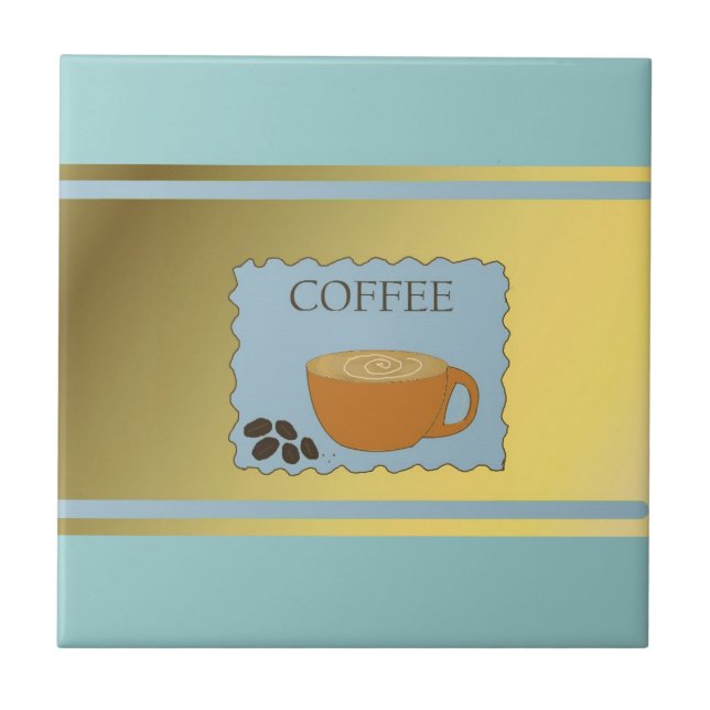 Blå kaffeskylt med kaffekopp kakelplatta (Framsidan)