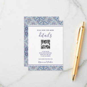 Blå kakel bröllopsdetaljer QR-kod infogning kort
