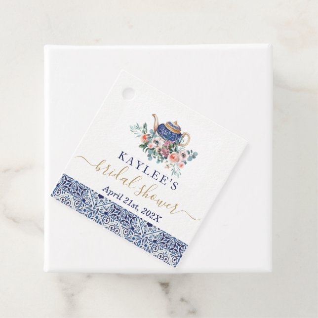 Blå kakel Bröllopsdusch tea favor-etikett Gåvor Etiketter (På plats)