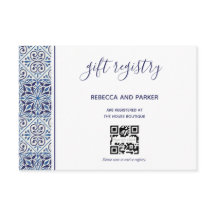 Blå kakel bröllopsgåva Registrerings QR-kod kort