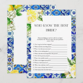 Blå Kakel Citron Bröllopsdusch spel Inbjudningar