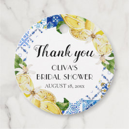 Blå kakel citron italiensk bröllopsdusch present t gåvor etiketter