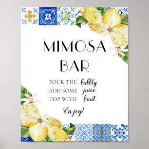 Blå Kakel Citron Italiensk Positano Mimosa Barskyl Poster