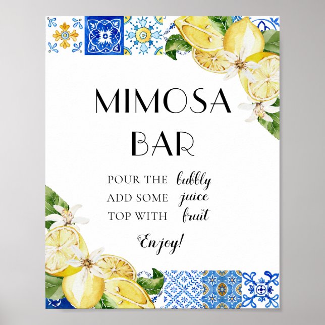 Blå Kakel Citron Italiensk Positano Mimosa Barskyl Poster (Framsidan)