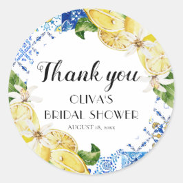 Blå Kakel Citron Italienska Bröllopsdusch-dekaler Runt Klistermärke