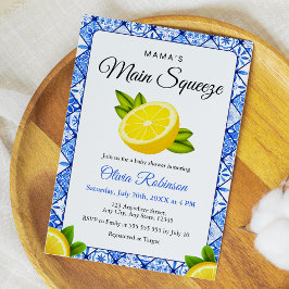 Blå Kakel Citron Mamas Main Squeeze Baby Shower Inbjudningar