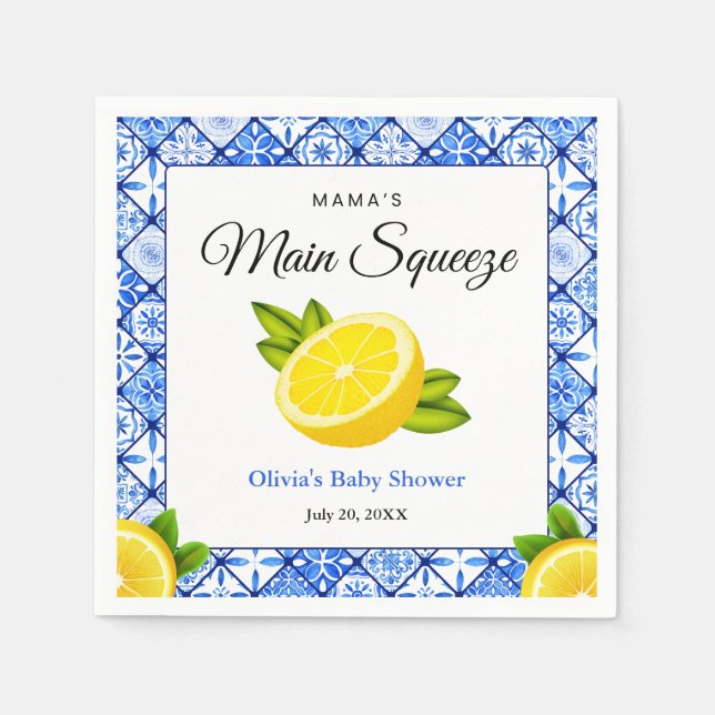 Blå Kakel Citron Mamas Main Squeeze Baby Shower  Pappersservett (Framsidan)