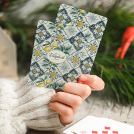 Blå Kakel Country Citron Mönster Initialer Namn Casinokort