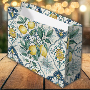 Blå Kakel Fransk Landsby Lemon Mönster