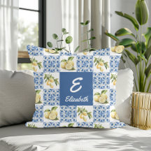 Blå kakel fransk landsbygd citron monogramnamn