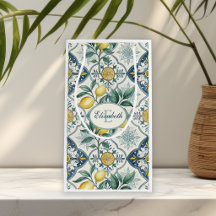 Blå Kakel Fransk Landsbygd Citron Mönster Monogram