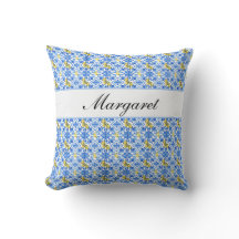 Blå Kakel Gul Citron Akvarell Monogram Namn